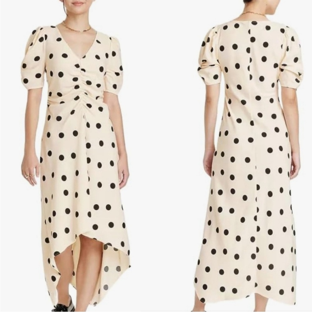 A New Day Cream and Black Polka Dot High Low Dress